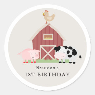 Sticker Rond Animaux de ferme Barnyard Beige Anniversaire