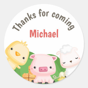 Sticker Rond Animaux de ferme Barnyard Merci d'anniversaire