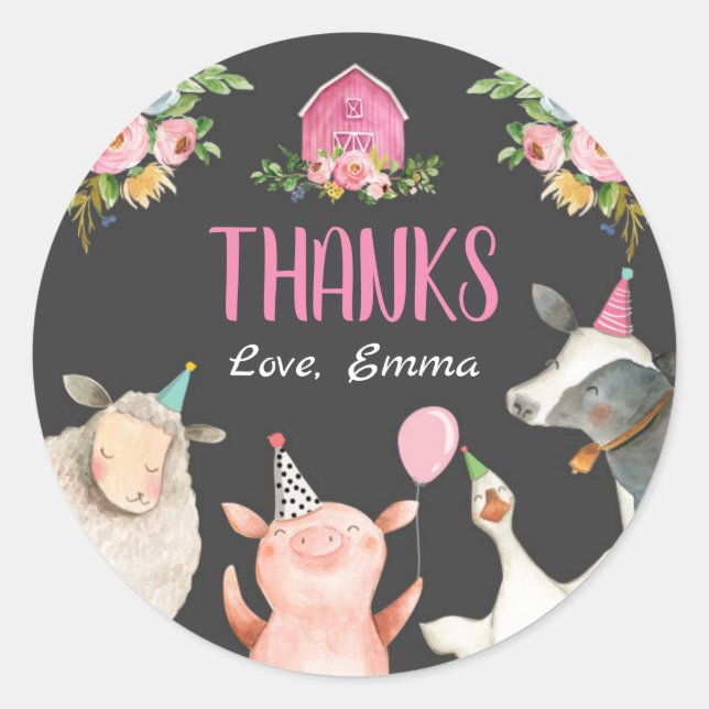 Sticker Rond Animaux de ferme Barnyard Pink Farmhouse Favoriser (Devant)