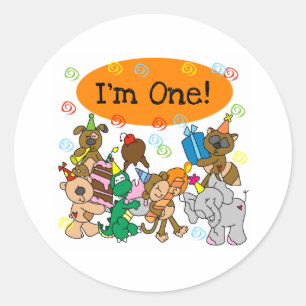 Sticker Rond Animaux de fête 1er anniversaire
