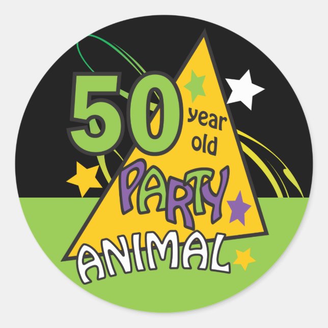 Sticker Rond Animaux de fête de 50 ans | 50e anniversaire (Devant)