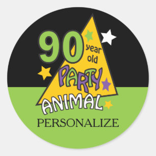 Sticker Rond Animaux de fête de 90 ans   90e anniversaire