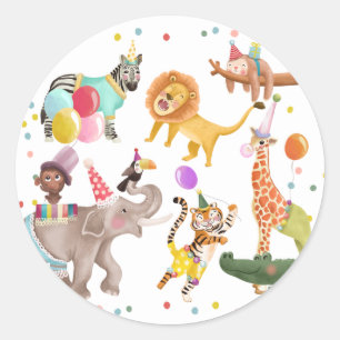 Sticker Rond Animaux de Fête Safari Merci Anniversaire