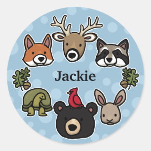 Sticker Rond Animaux de forêt mignons et amicaux, ajouter le no
