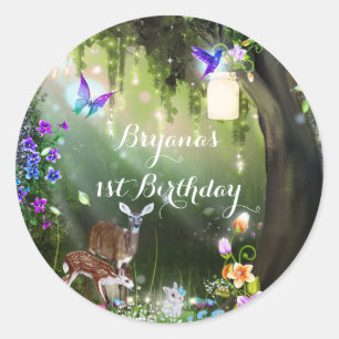 Sticker Rond Animaux de la forêt enchantée de fantaisie pour fê