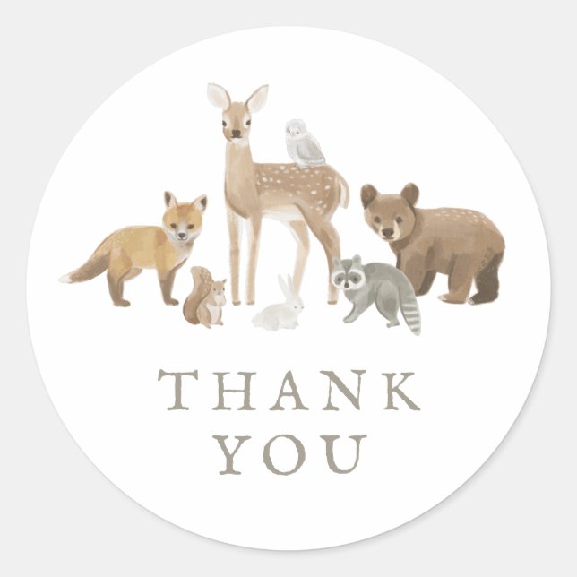 Sticker Rond Animaux de la Forêt Fête d'Anniversaire Merci (Devant)