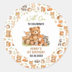 Sticker Rond Animaux de la forêt sauvage pour le 1er anniversai