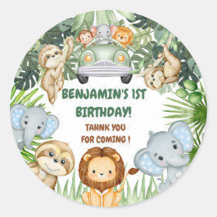 Sticker Rond Animaux de la Jungle tropicale sauvage Anniversair