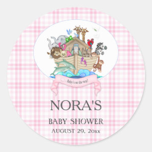 Sticker Rond Animaux de l'Arche de Noé Gingham Rose