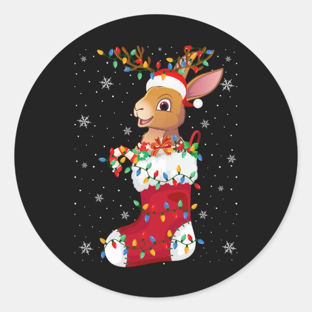 Sticker Rond Animaux de lièvre de Santa Hat en Chaussettes Lumi (Devant)