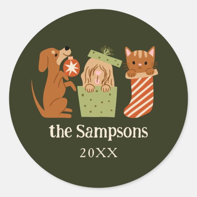 Sticker Rond Animaux de Noël verts (Devant)