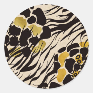 Sticker Rond Animaux de safari de zoo brun or noir impression d