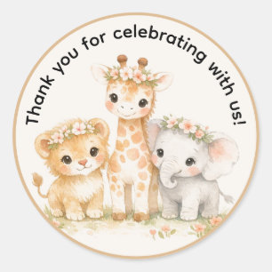Sticker Rond Animaux de Safari Fille Florale Bohème Merci