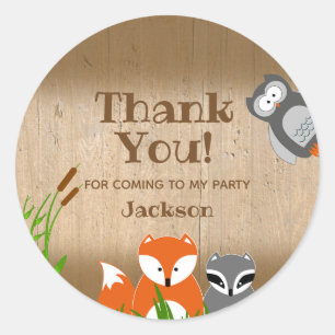 Sticker Rond Animaux des bois Merci de fête d'anniversaire