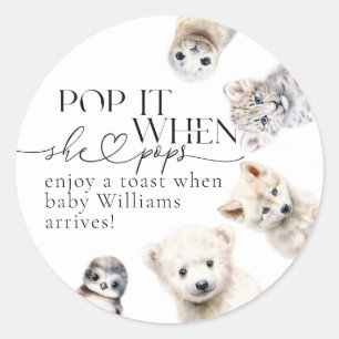 Sticker Rond Animaux d'hiver Baby shower de côtelettes neutres