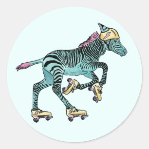 Sticker Rond animaux en patins à rouleaux
