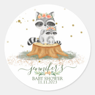 Sticker Rond Animaux Famille de ratons laveurs Favori