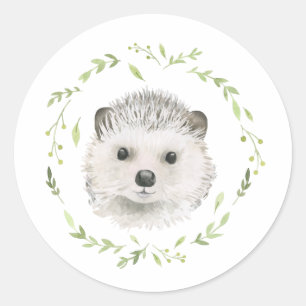 Sticker Rond Animaux forestiers Hérisson Végétal Bois Mignonne