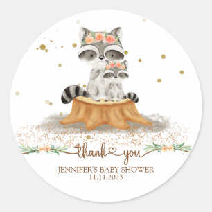 Sticker Rond Animaux Fourrure Famille Raton Laveur Merci