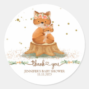 Sticker Rond Animaux Fourrure Renard Famille Merci