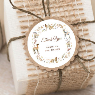 Sticker Rond Animaux Merci de Baby shower de bois