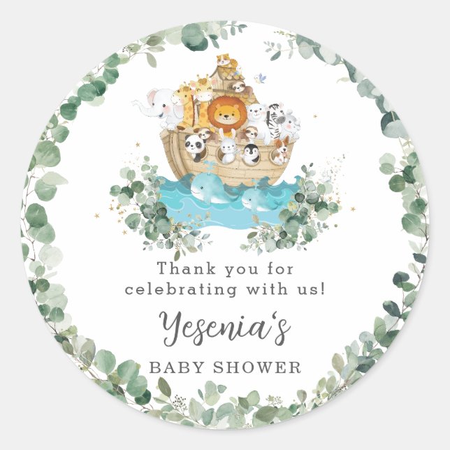 Sticker Rond Animaux mignons Arche de Noah Verdure Anniversaire (Devant)