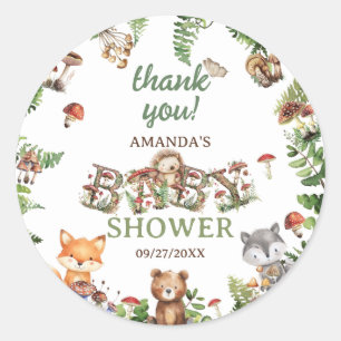 Sticker Rond Animaux mignons Baby Shower botanique Merci
