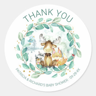 Sticker Rond Animaux Mignons de la Forêt Baby Shower