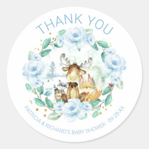 Sticker Rond Animaux Mignons de la Forêt Fleurie Baby Shower