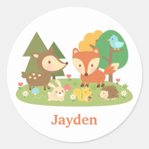 Sticker Rond Animaux Mignons de la Forêt pour les Enfants