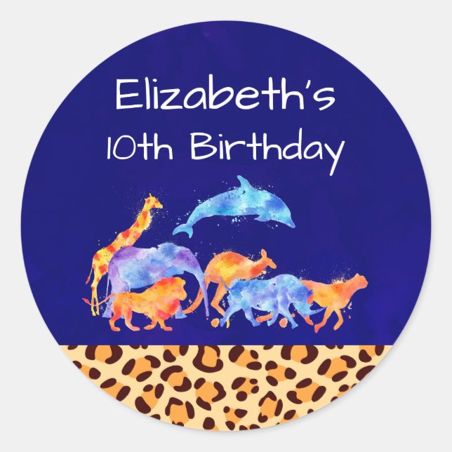 Sticker Rond Animaux sauvages avec une frontière Empreinte de l (Devant)