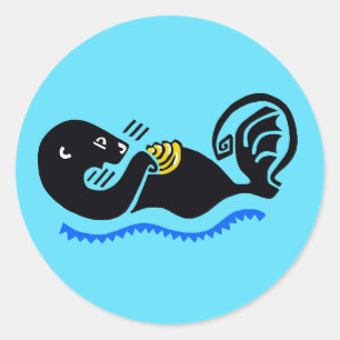 Sticker Rond Animaux sauvages - Happy Sea OTTER - Nature - Bleu