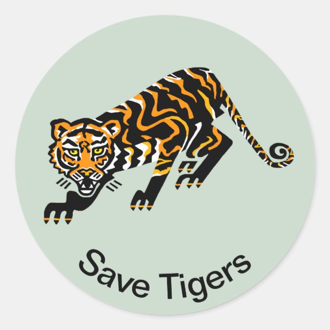 Sticker Rond Animaux sauvages - Save TIGERS - Asie - Vert (Devant)