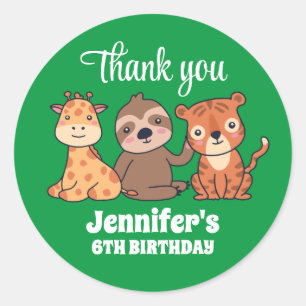 Sticker Rond Animaux sauvages Sloth Tiger Giraffe Enfant fête d