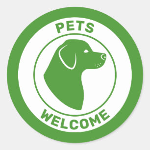 Sticker Rond Animaux verts bienvenus avec silhouette de tête de
