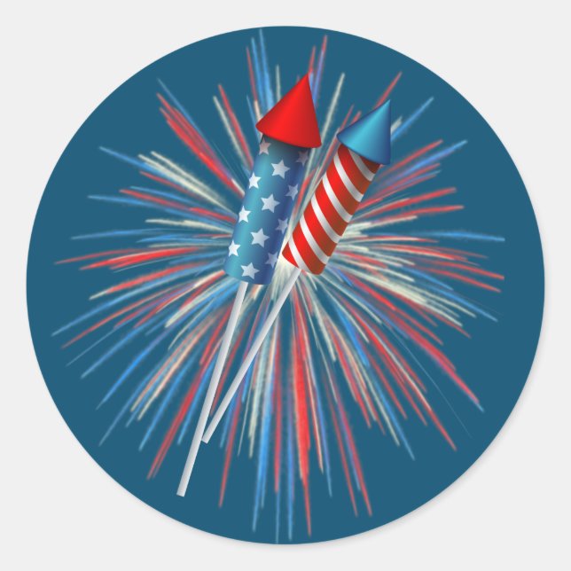 Sticker Rond Animé 4 juillet feux d'artifice et fusées (Devant)