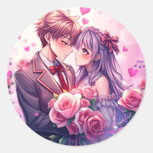 Sticker Rond Anime Boy and Girl Valentine's Day