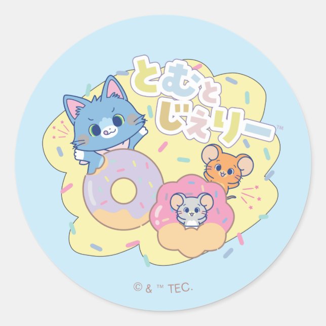Sticker Rond Anime Donut délice avec Tom, Jerry et Tuffy (Devant)
