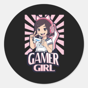 Sticker Rond Anime Gamer Girl Gaming Girl Gift