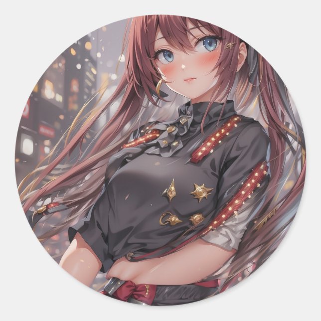 Sticker Rond Anime Girl AI Générique (Devant)