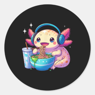 Sticker Rond Anime Kawaii Axolotl Manger Ramen Noodles Enfants 