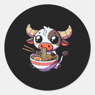 Sticker Rond Anime Kawaii Texas Vache Manger Ramen Vêtements No
