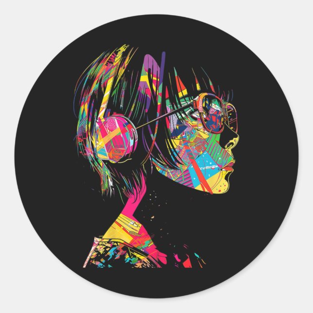 Sticker Rond Anime Manga Motif Artiste géométrique Anime (Devant)