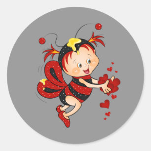 Sticker Rond Animée Saint Valentin Abeille rouge