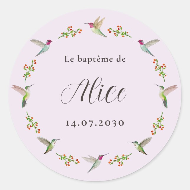 Sticker Rond Anna's Hummingbirds Baptism (Devant)