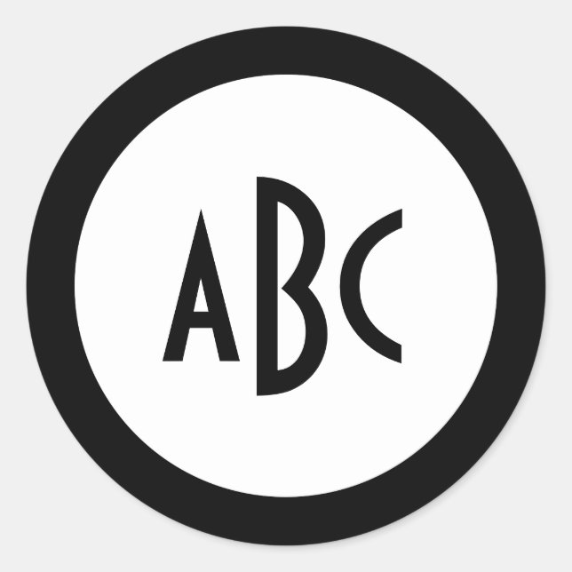Sticker Rond Anneau noir avec Monogramme Cercle Blanc (Devant)