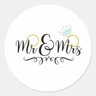 Sticker Rond Anneaux de mariage Mr & Mrs