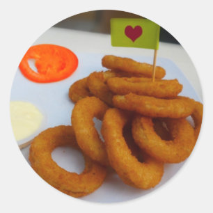 Sticker Rond Anneaux d'oignon avec Mayonnaise et tomate
