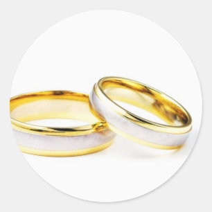 Sticker Rond Anneaux Mariages D'Or Sur Arrière - plan Blanc