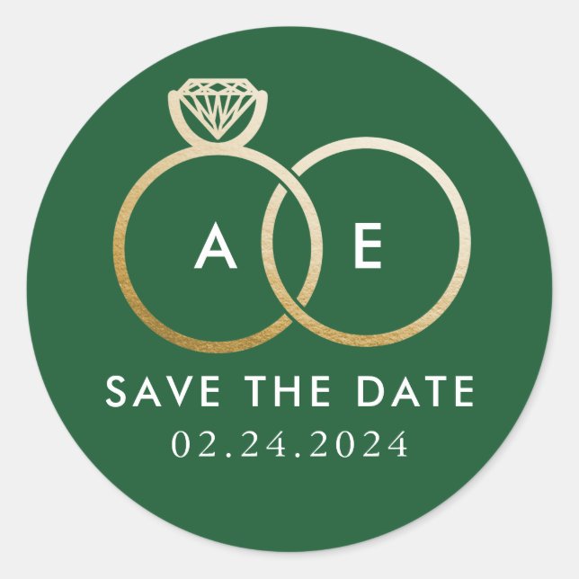 Sticker Rond Anneaux Mariages d'or sur Hunter Green Enregistrer (Devant)